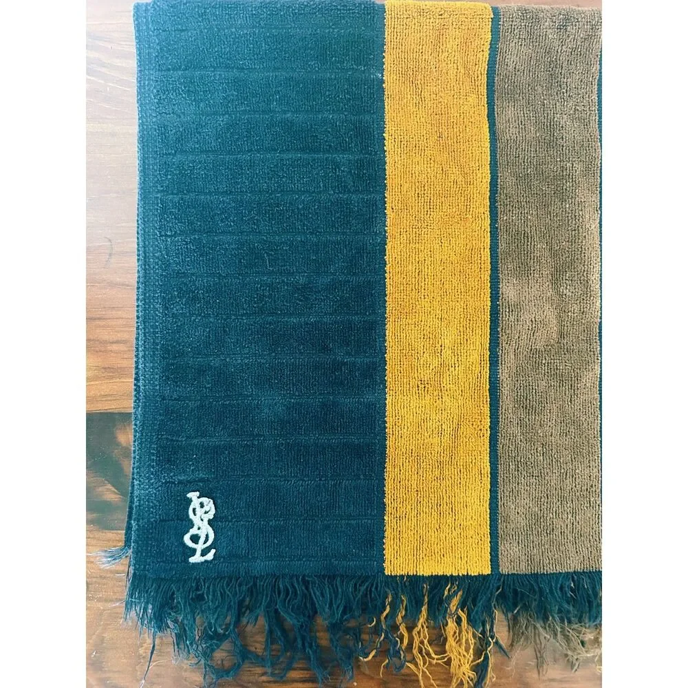Vintage 1970s Yves Saint Laurent for Fieldcrest Mod Striped Fringed Towel